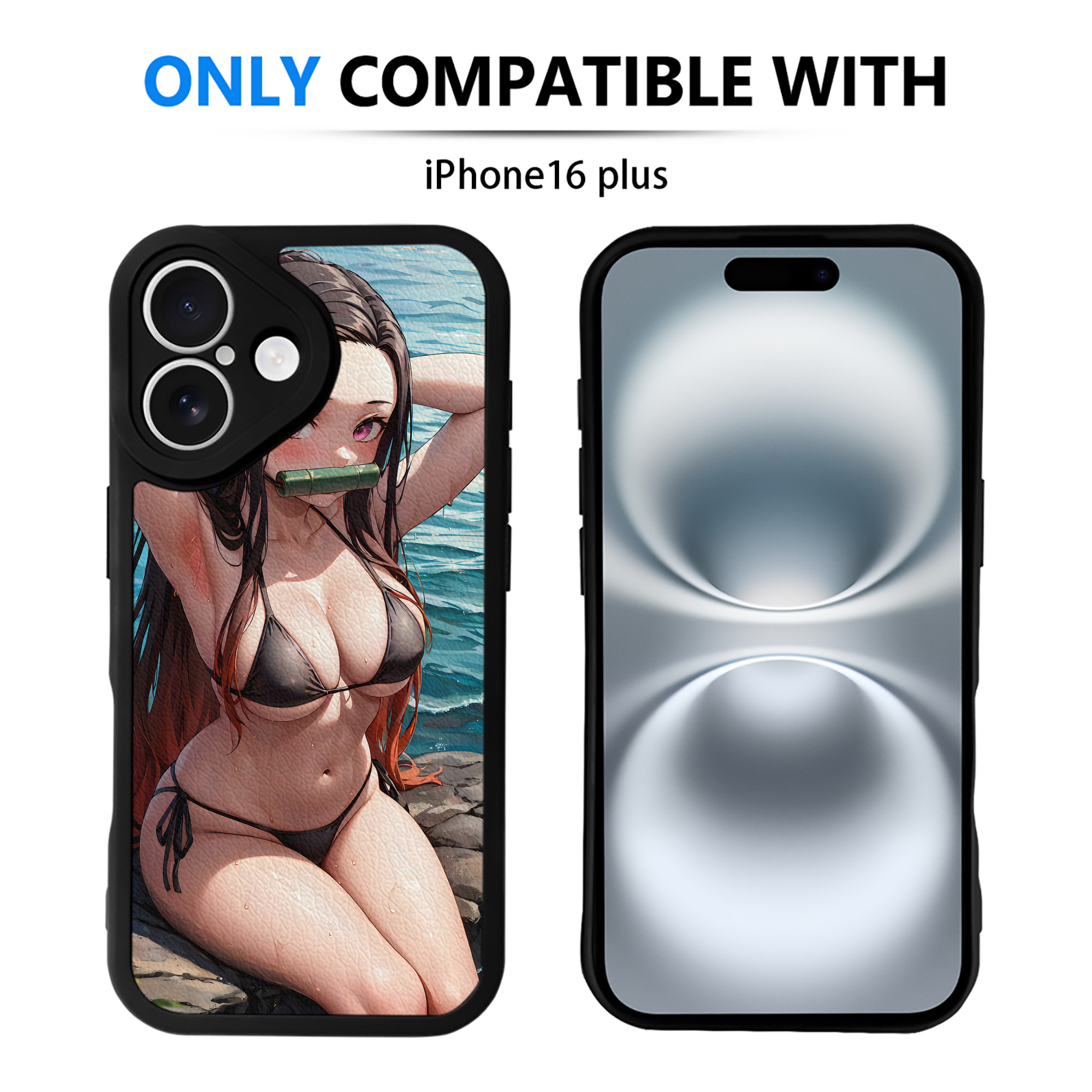 （画像用） 鬼滅の刃（きめつのやいば）竈門 禰󠄀豆子／かまど ねずこ Kamado Nezuko 【iPhone 16シリーズ対応】シリコンスマホケース（レザー調） 材質：シリコン